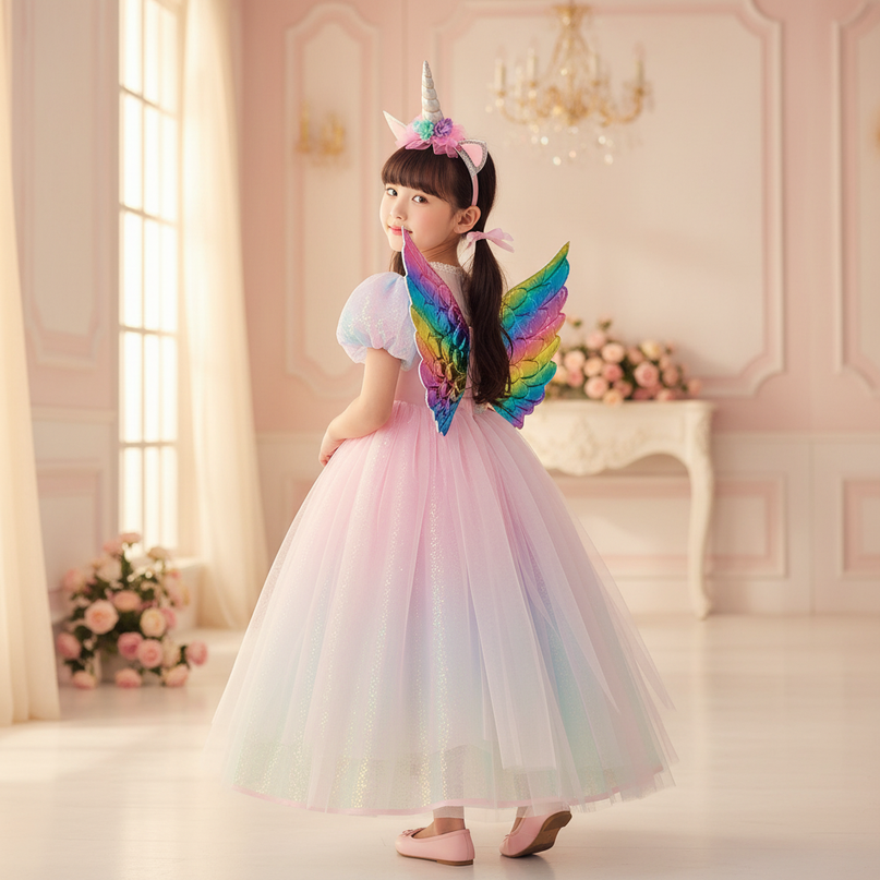 pink unicorn princess dress set - back