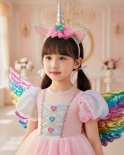 pink unicorn princess dress set - detail