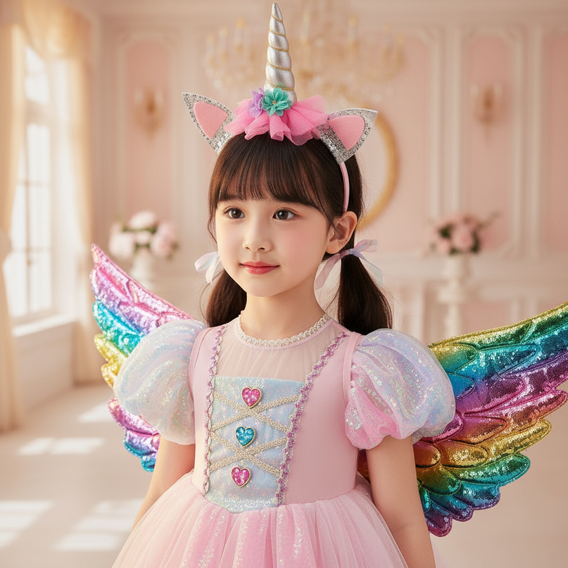pink unicorn princess dress set - detail