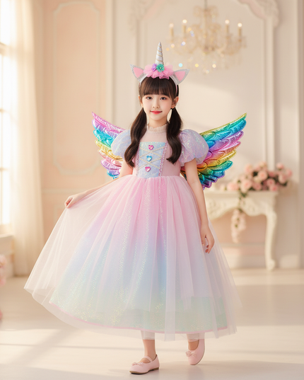 pink unicorn princess dress set - front