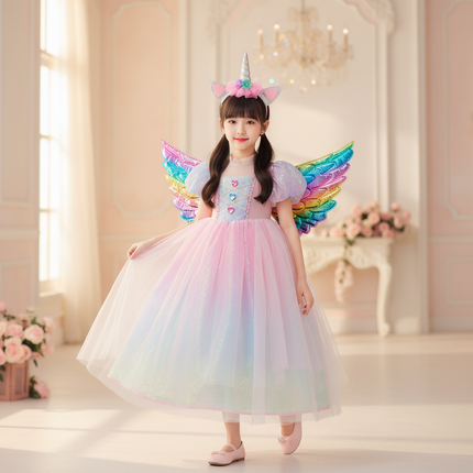 pink unicorn princess dress set - front