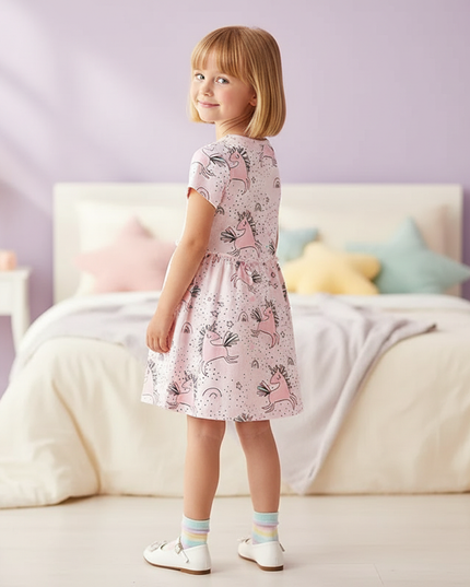 pink unicorn print dress - back