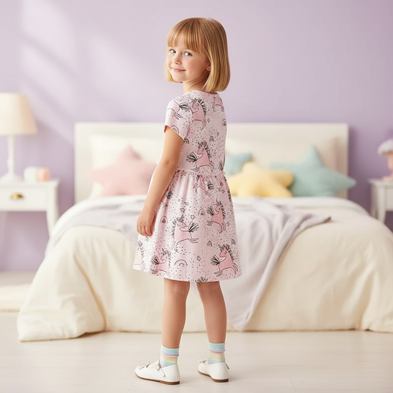pink unicorn print dress - back