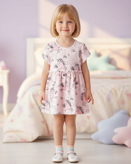 pink unicorn print dress - detail