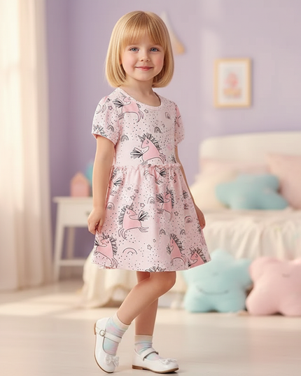 pink unicorn print dress - front