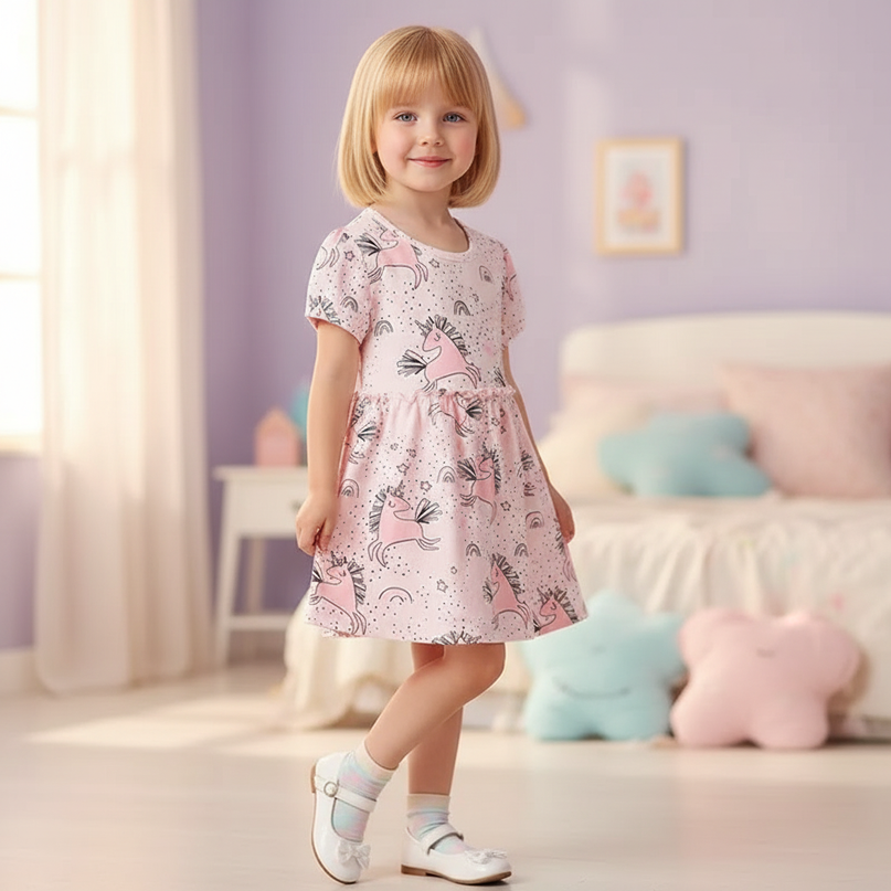 pink unicorn print dress - front