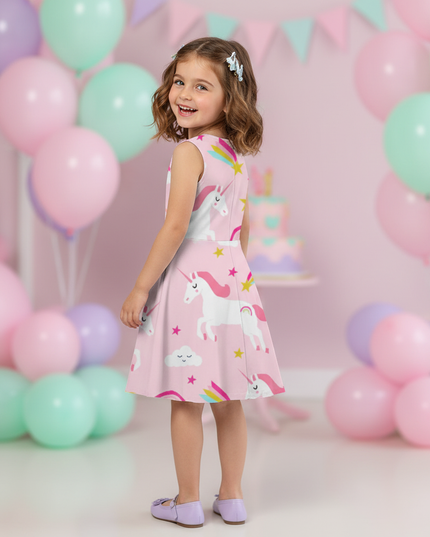 pink unicorn print skater dress - back