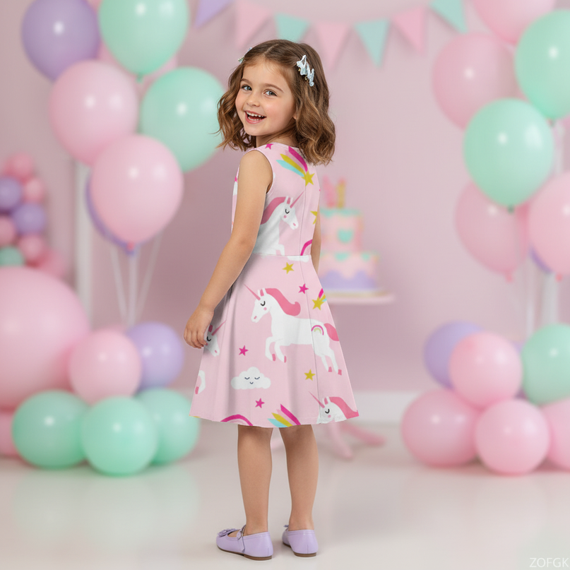 pink unicorn print skater dress - back