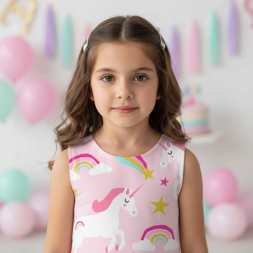 pink unicorn print skater dress - detail