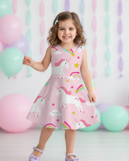 pink unicorn print skater dress - front