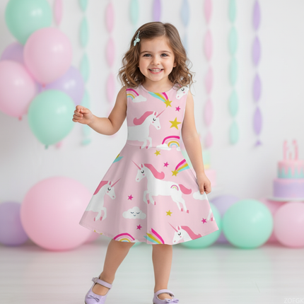 pink unicorn print skater dress - front