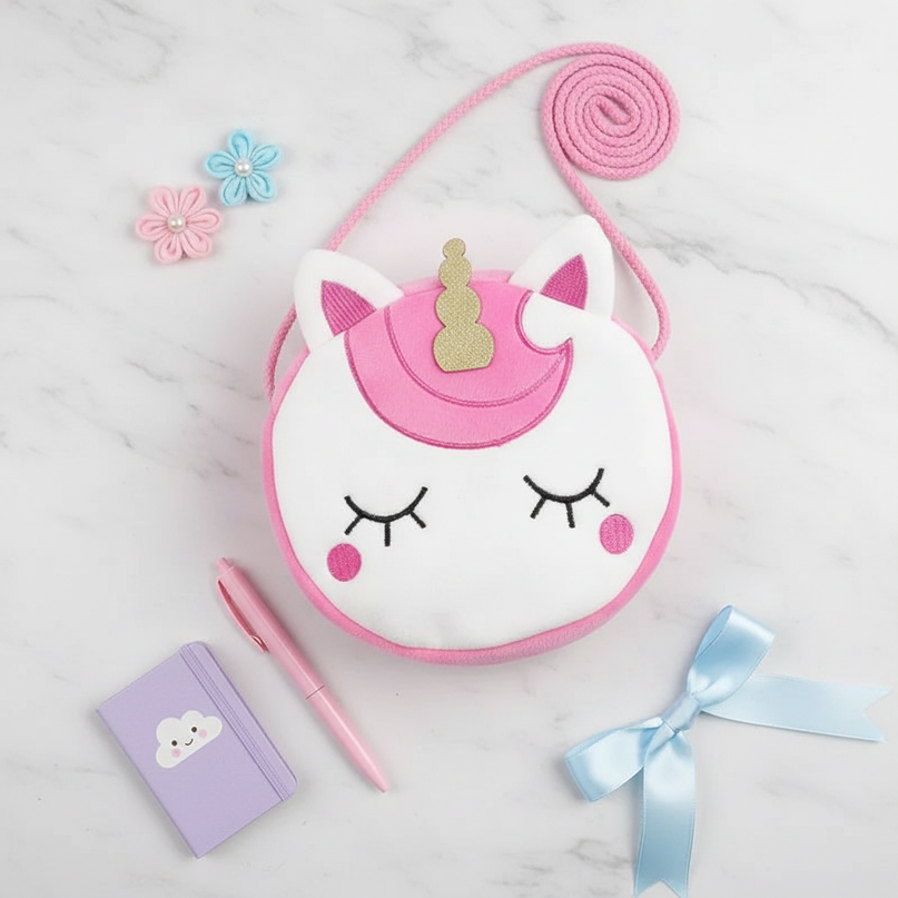 pink unicorn purse - flat-lay