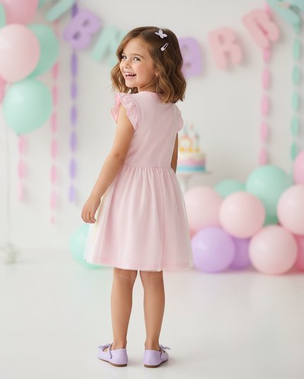 pink unicorn rainbow mesh dress - back