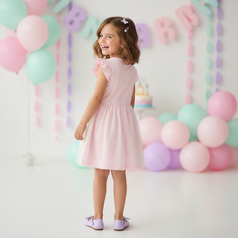 pink unicorn rainbow mesh dress - back