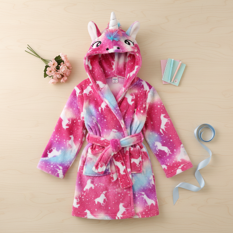 pink unicorn robe - flat-lay