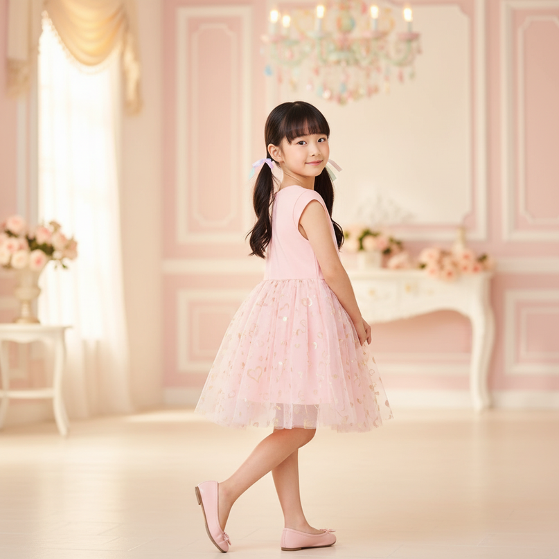 pink unicorn sequin party dress - back