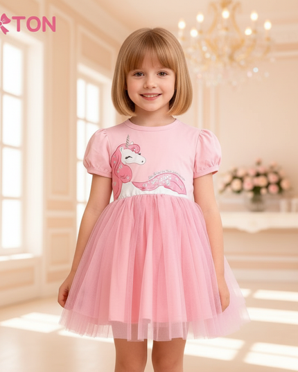 pink unicorn sequin tulle dress - detail