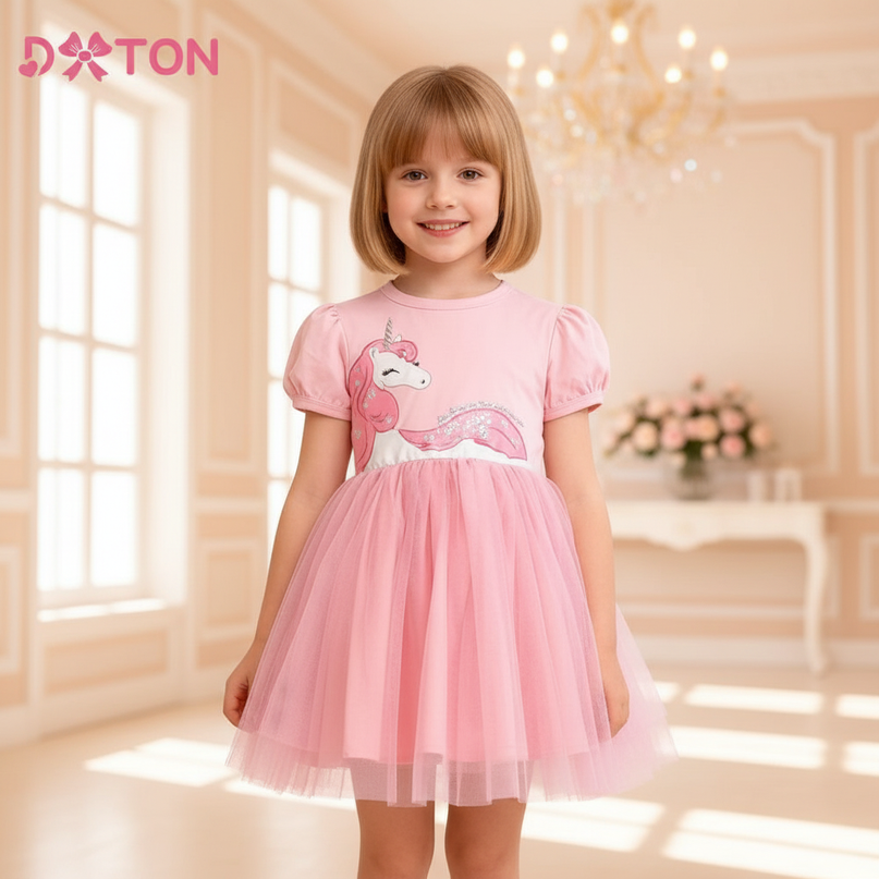 pink unicorn sequin tulle dress - detail