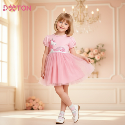 pink unicorn sequin tulle dress - front