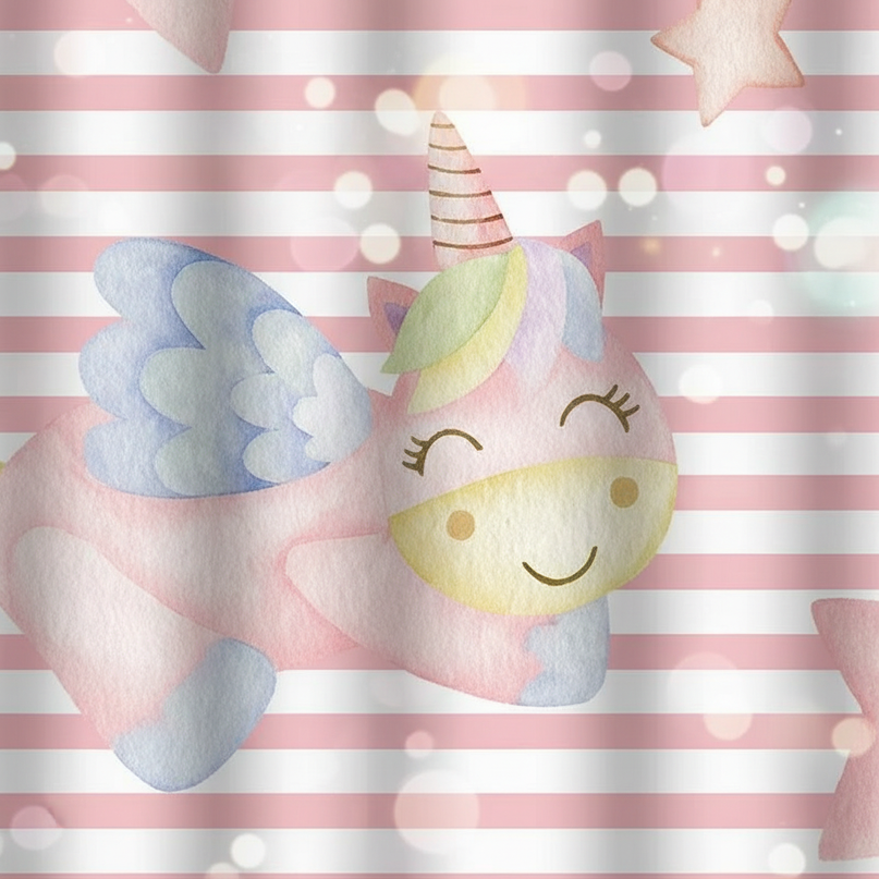 pink unicorn shower curtain - detail
