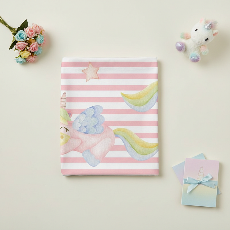 pink unicorn shower curtain - flat-lay