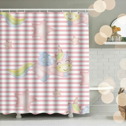 pink unicorn shower curtain - lifestyle