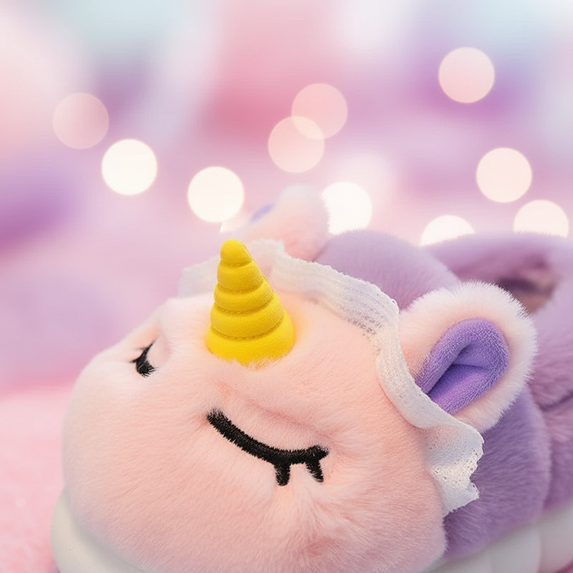 pink unicorn slippers - detail