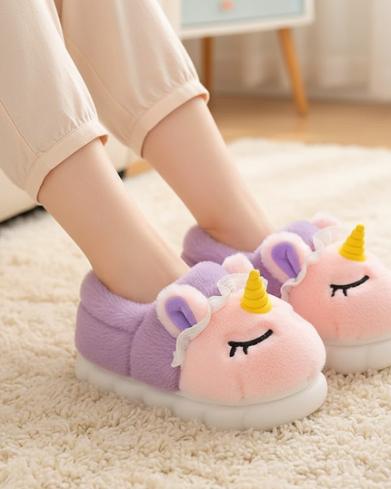 pink unicorn slippers - in-use