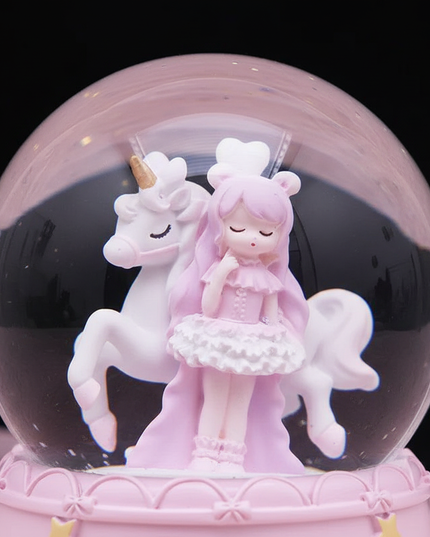 pink unicorn snow globe - detail