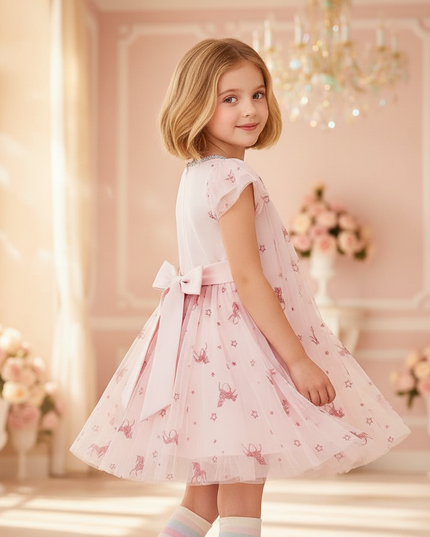 pink unicorn sparkle flutter sleeve dress - back