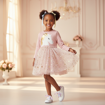 pink unicorn star dress - front