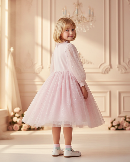 pink unicorn star sequin long sleeve dress - back
