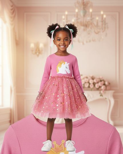 pink unicorn star tutu dress - detail