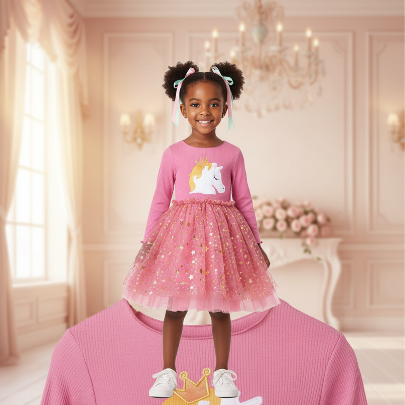 pink unicorn star tutu dress - detail