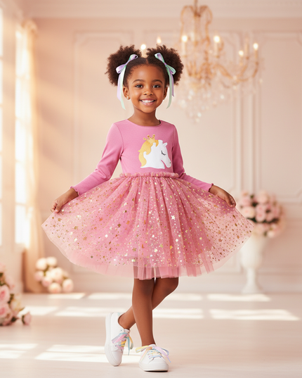 pink unicorn star tutu dress - front