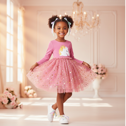 pink unicorn star tutu dress - front