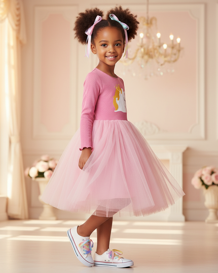 pink unicorn star tutu dress - three-quarter