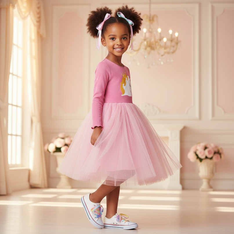 pink unicorn star tutu dress - three-quarter