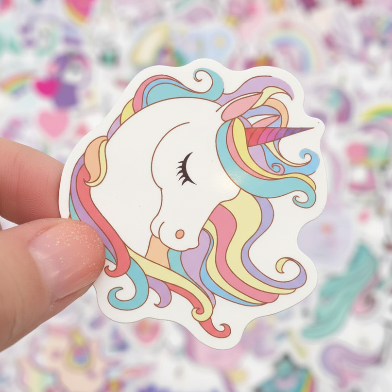 pink unicorn stickers - detail