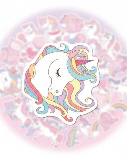 pink unicorn stickers - white-bg