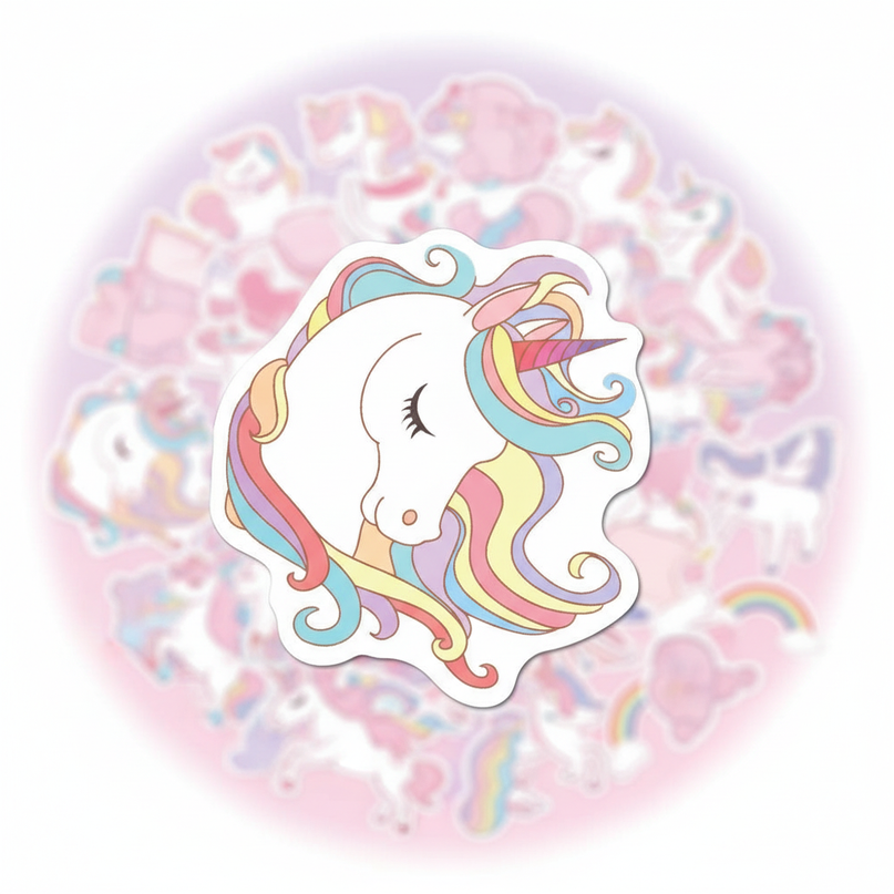pink unicorn stickers - white-bg