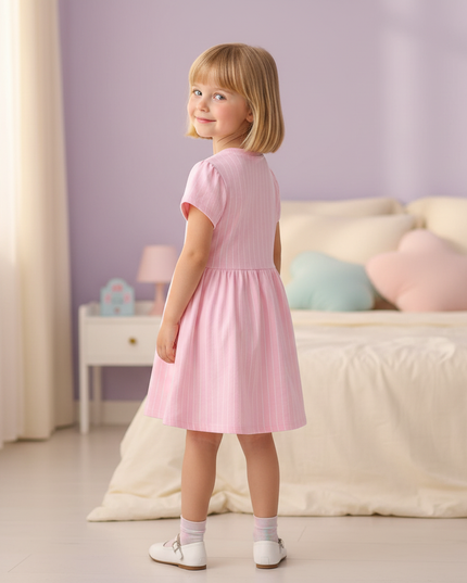 pink unicorn stripe applique dress - back
