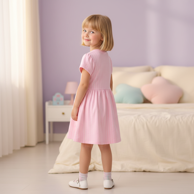 pink unicorn stripe applique dress - back