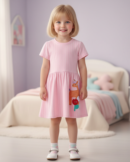 pink unicorn stripe applique dress - detail
