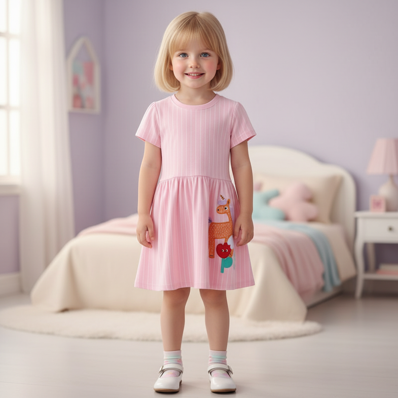 pink unicorn stripe applique dress - detail