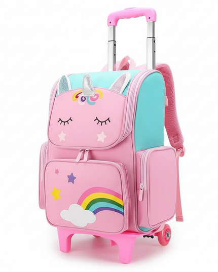pink unicorn trolley backpack - white-bg