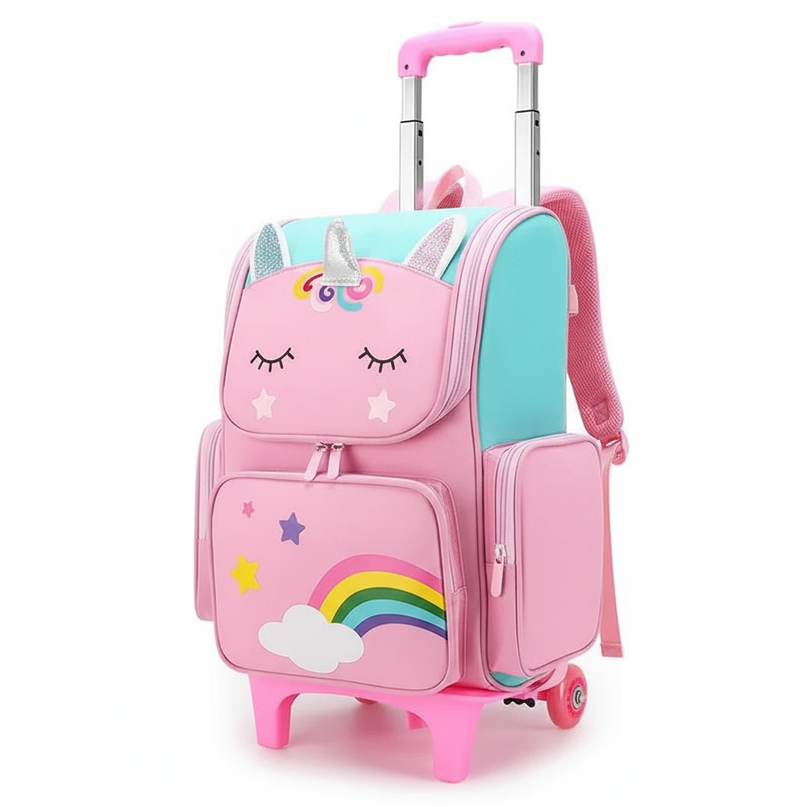 pink unicorn trolley backpack - white-bg