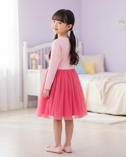 pink unicorn tulle dress long sleeve - back