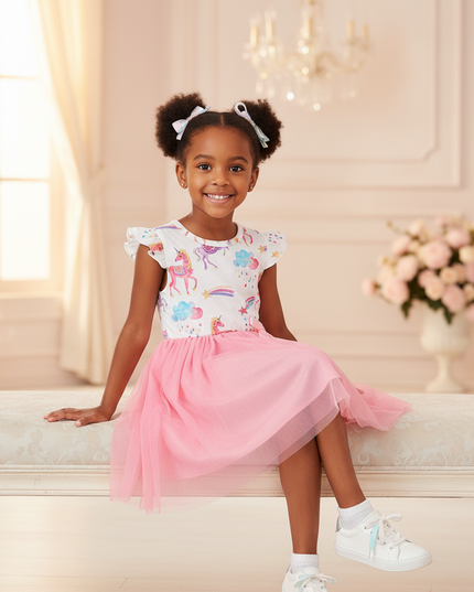 pink unicorn tutu dress - sitting