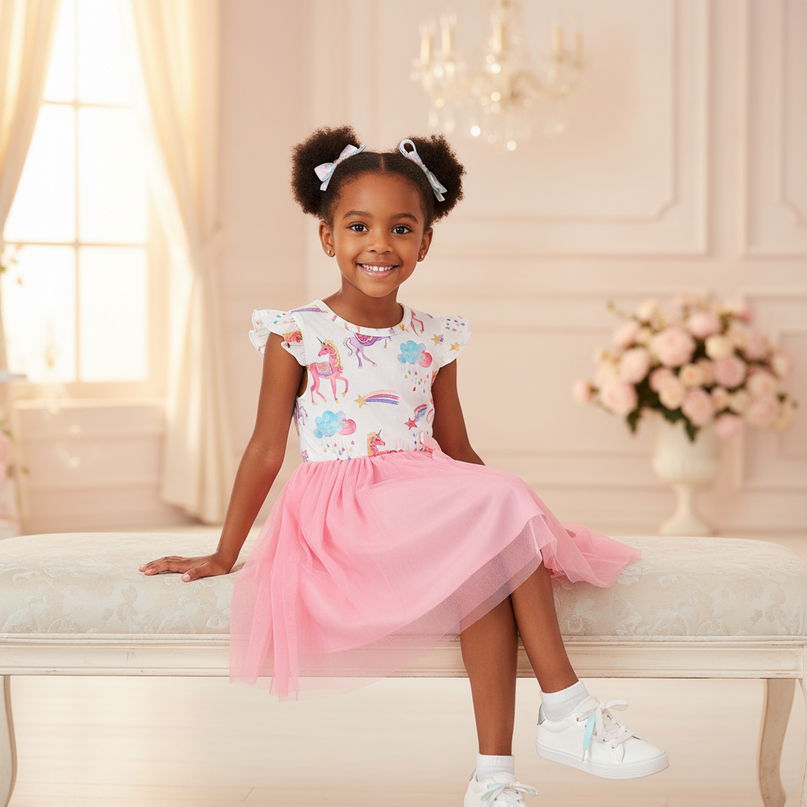 pink unicorn tutu dress - sitting